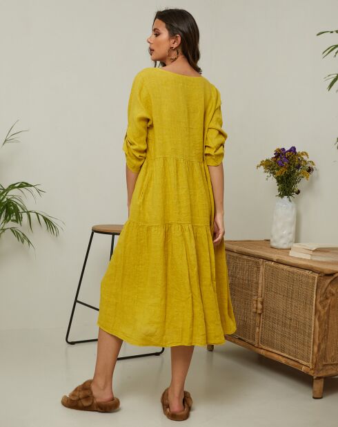 Lantana saffraanjurk van 100% linnen