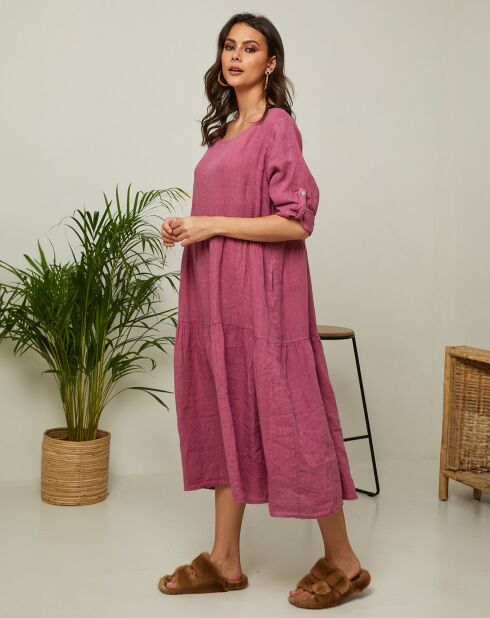 Lantana jurk van 100% linnen oud roze