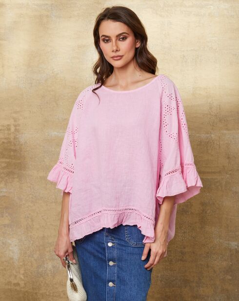 Louisa puderrosa Tunika aus 100% Leinen