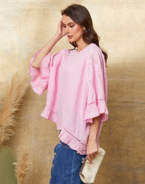 Louisa puderrosa Tunika aus 100% Leinen