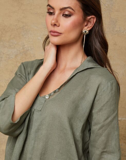 Khaki-Kleid Mouna aus 100% Leinen