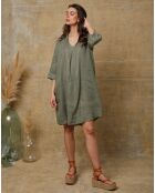 Khaki-Kleid Mouna aus 100% Leinen