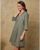 Khaki-Kleid Mouna aus 100% Leinen