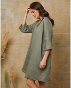 Khaki-Kleid Mouna aus 100% Leinen