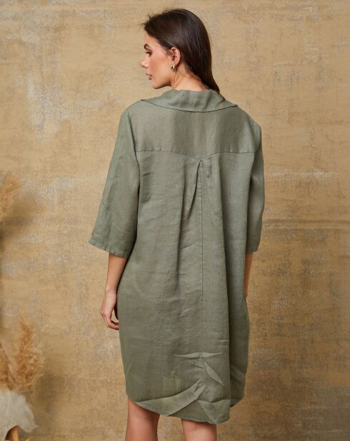 Khaki-Kleid Mouna aus 100% Leinen