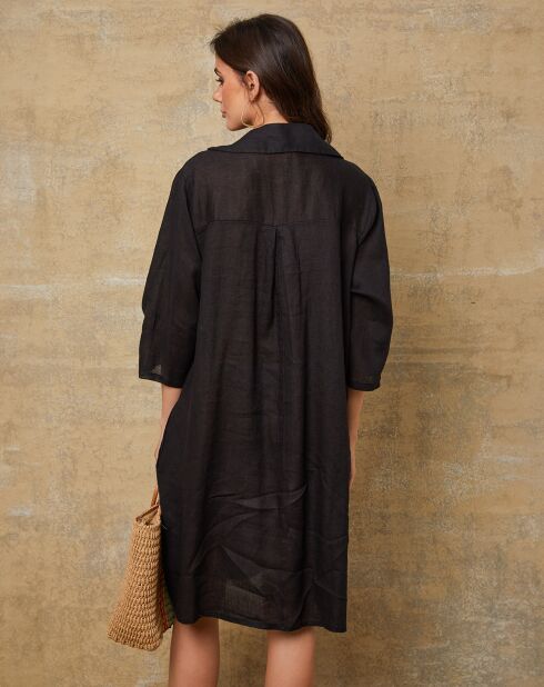 100% linnen Mouna zwarte jurk