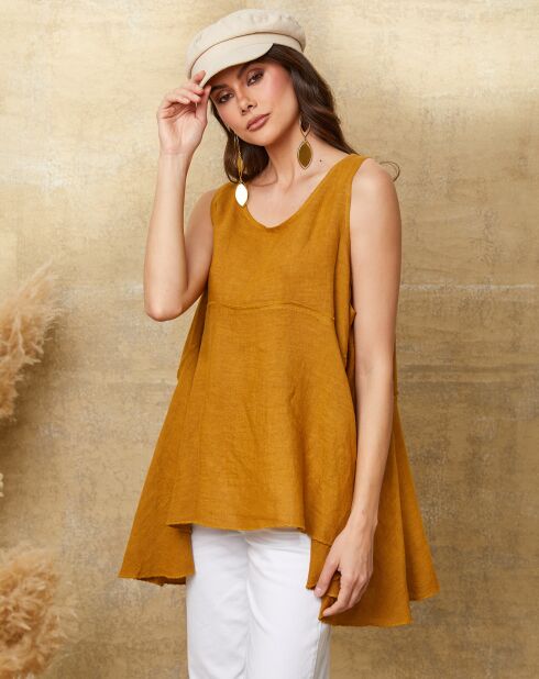 Ottilie Mustard top van 100% linnen