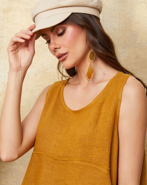 Ottilie Mustard top van 100% linnen