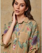 Kamelfarbenes Pardess-Kleid aus 100% Leinen