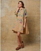 Kamelfarbenes Pardess-Kleid aus 100% Leinen