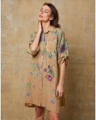 Kamelfarbenes Pardess-Kleid aus 100% Leinen