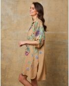 Kamelfarbenes Pardess-Kleid aus 100% Leinen