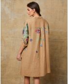 Kamelfarbenes Pardess-Kleid aus 100% Leinen