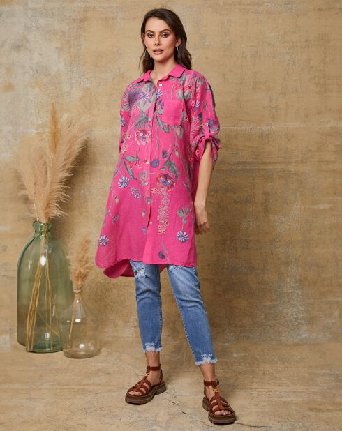 Fuchsia jurk van 100% linnen Pardess