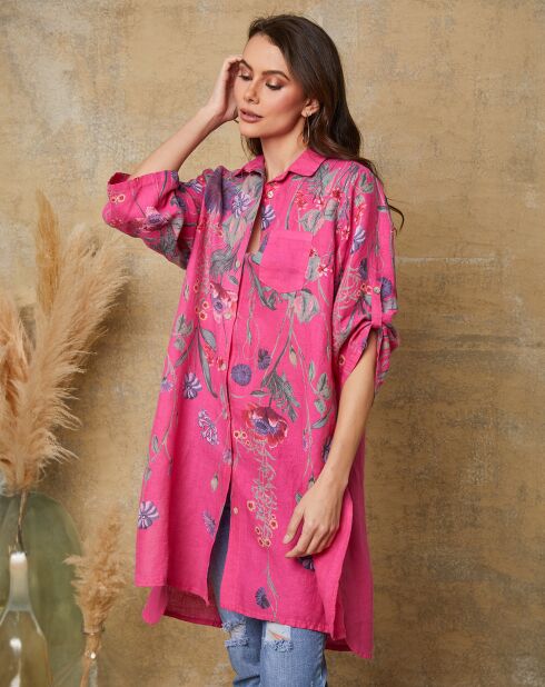 Fuchsia jurk van 100% linnen Pardess