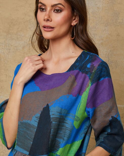 Robe 100% Lin Quincy multicolore/bleu roi