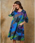 Robe 100% Lin Quincy multicolore/bleu roi