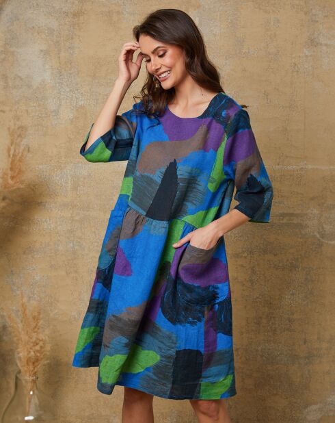 Robe 100% Lin Quincy multicolore/bleu roi