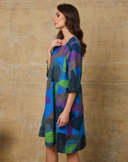Robe 100% Lin Quincy multicolore/bleu roi