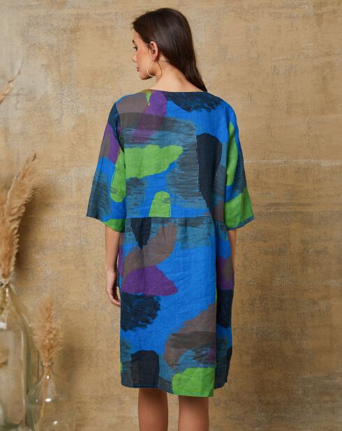 Robe 100% Lin Quincy multicolore/bleu roi