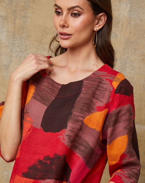 Robe 100% Lin Quincy multicolore/rouge