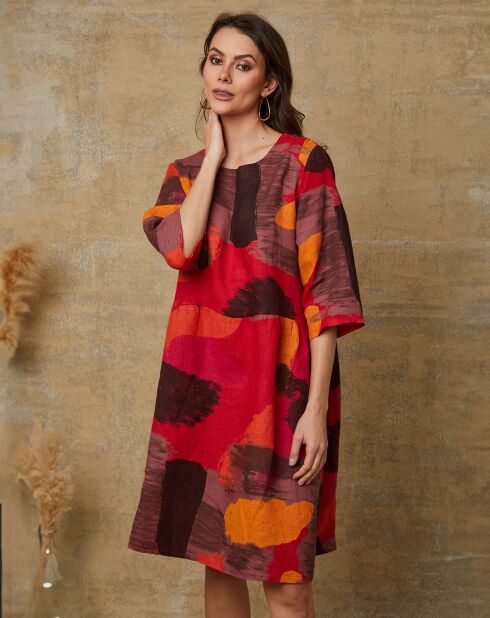 Robe 100% Lin Quincy multicolore/rouge