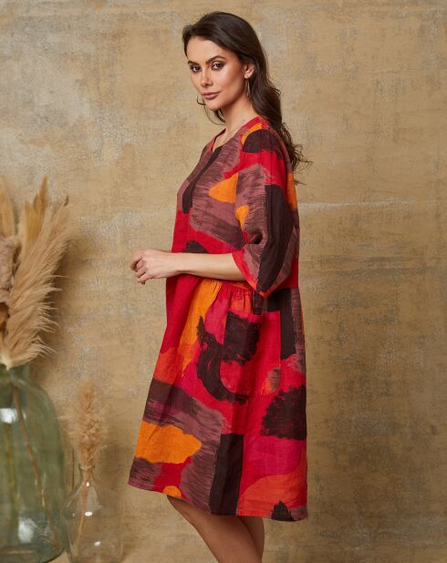 Robe 100% Lin Quincy multicolore/rouge