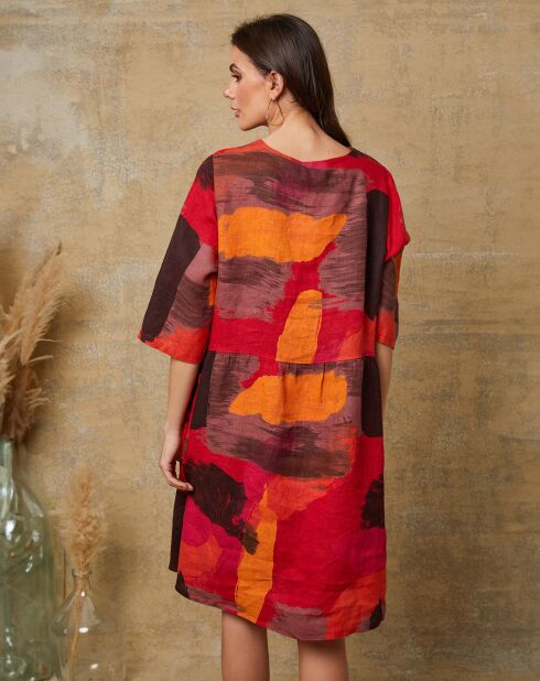 Robe 100% Lin Quincy multicolore/rouge