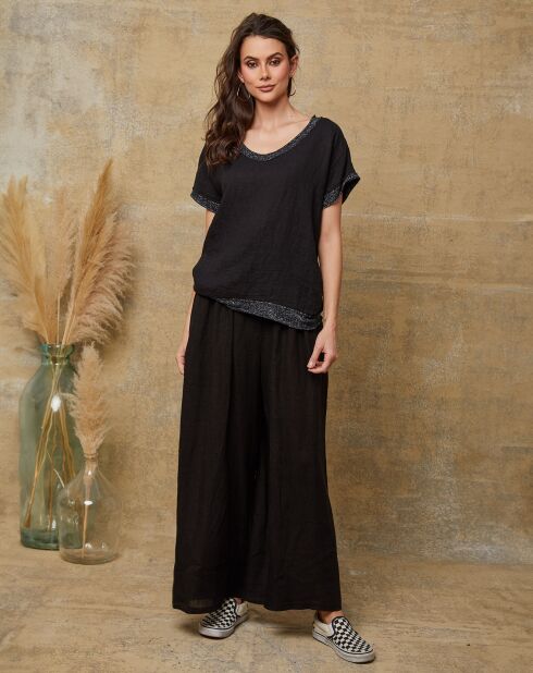 Zwarte top van 100% linnen Quinto