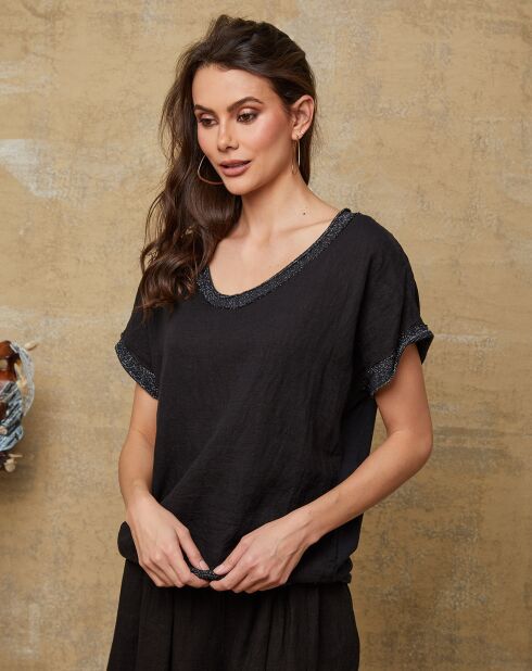 Zwarte top van 100% linnen Quinto