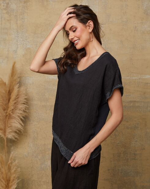 Zwarte top van 100% linnen Quinto