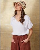 Weißes Quiriem-Top aus 100% Leinen