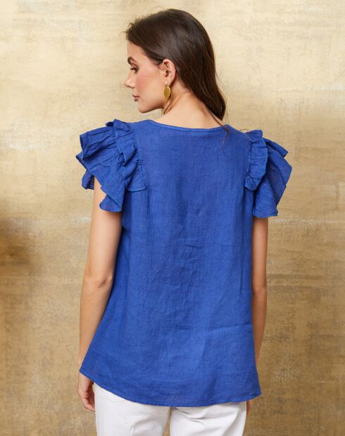 Königsblaues Quiriem-Top aus 100% Leinen