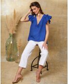 Königsblaues Quiriem-Top aus 100% Leinen