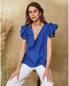 Königsblaues Quiriem-Top aus 100% Leinen