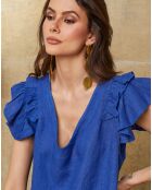 Königsblaues Quiriem-Top aus 100% Leinen