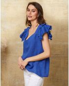 Königsblaues Quiriem-Top aus 100% Leinen