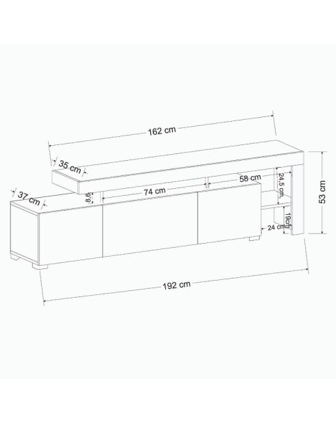 Meuble TV Beliz anthracite - 192x53x37 cm