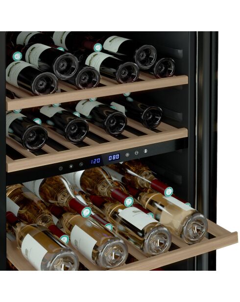 Vrijstaande zwarte wijnkelder met dubbele zone 62 flessen - 55x56x84 cm
