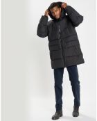 Parka puffa mi longueg à capuche noire