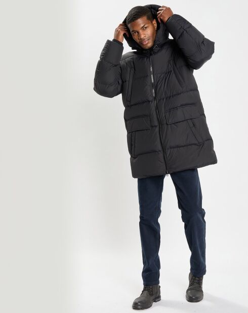 Parka puffa mi longueg à capuche noire