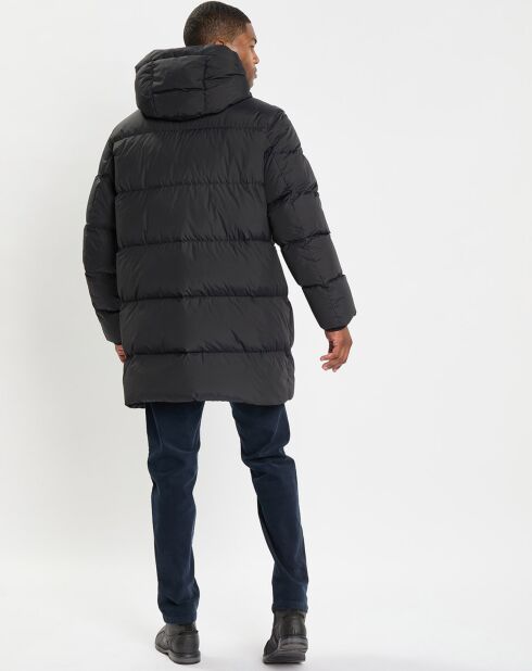 Parka puffa mi longueg à capuche noire