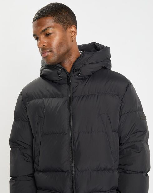 Parka puffa mi longueg à capuche noire