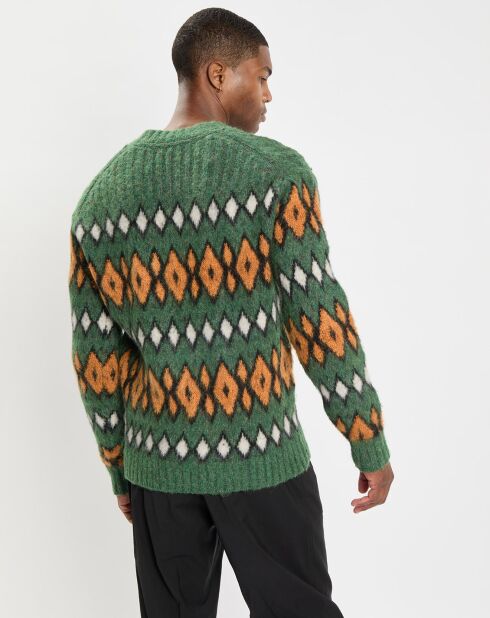 Pull en Laine, Alpaga & Mohair mélangés à motifs vert