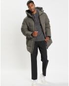 Parka Puffa mi-longue à capuche kaki gris