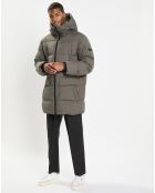 Parka Puffa mi-longue à capuche kaki gris