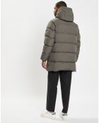 Parka Puffa mi-longue à capuche kaki gris