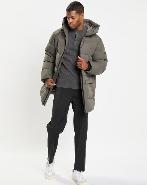 Parka Puffa mi-longue à capuche kaki gris