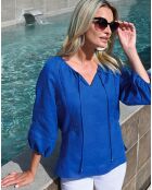 Blouse 100% Lin Chica bleue