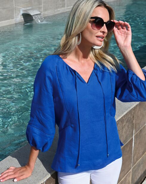 Blouse 100% Lin Chica bleue